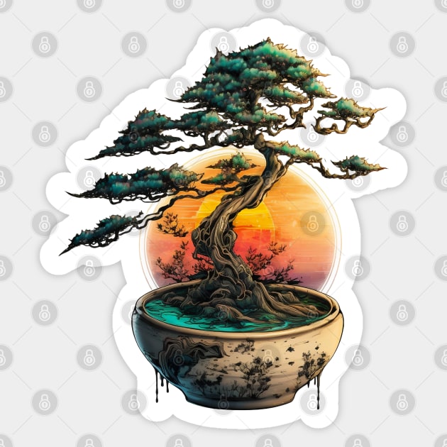 Bonsai World, Bonsai Tree, Sunset Sticker by LetsGetInspired